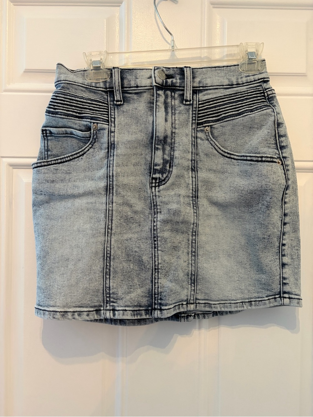 Light Grey Washed Denim Mini Skirt - Women
